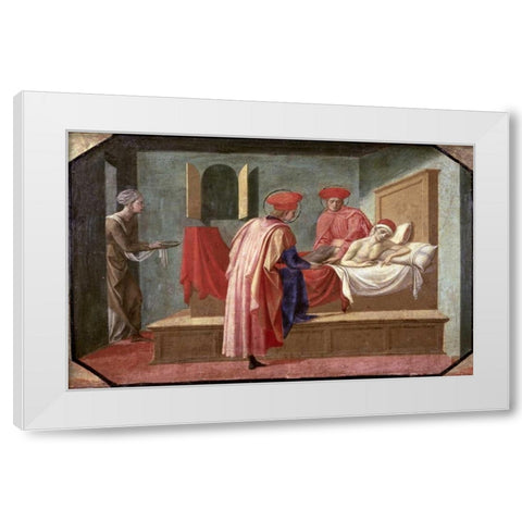 St. Cosmas and St. Damian Caring For a Patient White Modern Wood Framed Art Print by Pesellino, Francesco