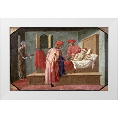 St. Cosmas and St. Damian Caring For a Patient White Modern Wood Framed Art Print by Pesellino, Francesco