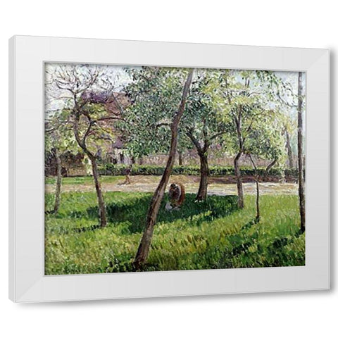 An Enclosure in Eragny White Modern Wood Framed Art Print by Pissarro, Camille