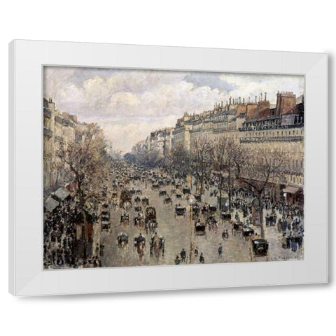 Boulevard Montmartre In Paris White Modern Wood Framed Art Print by Pissarro, Camille
