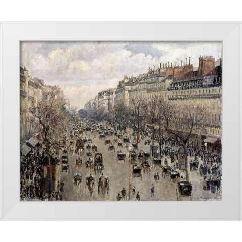 Boulevard Montmartre In Paris White Modern Wood Framed Art Print by Pissarro, Camille
