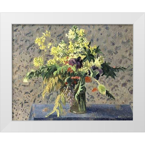 Bouquet of Flowers White Modern Wood Framed Art Print by Pissarro, Camille