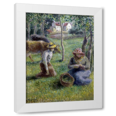 Keeper of the Cows White Modern Wood Framed Art Print by Pissarro, Camille