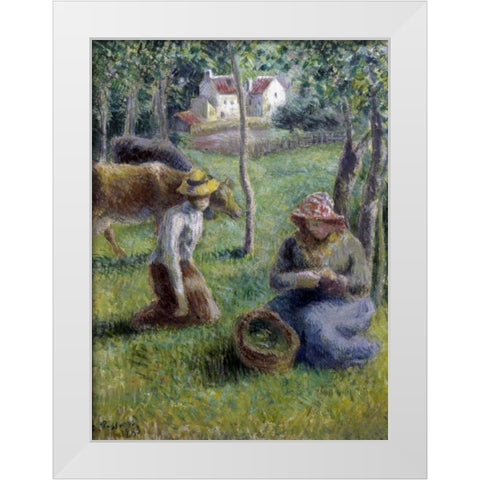 Keeper of the Cows White Modern Wood Framed Art Print by Pissarro, Camille