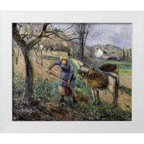 Landscape with a Donkey White Modern Wood Framed Art Print by Pissarro, Camille