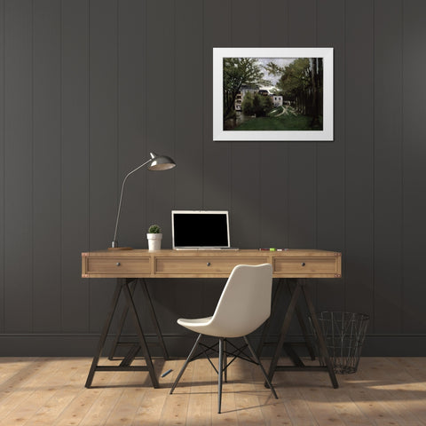 Le Moulin a La Roche Guyon White Modern Wood Framed Art Print by Pissarro, Camille