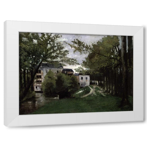 Le Moulin a La Roche Guyon White Modern Wood Framed Art Print by Pissarro, Camille