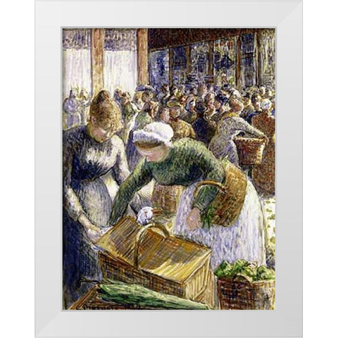 Market at Pontoise, Paris White Modern Wood Framed Art Print by Pissarro, Camille