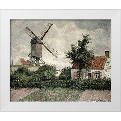 Moulin a Knocke, Belgique White Modern Wood Framed Art Print by Pissarro, Camille