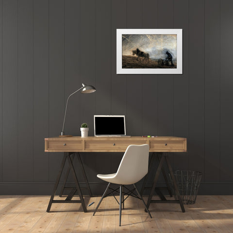 Plowman White Modern Wood Framed Art Print by Pissarro, Camille