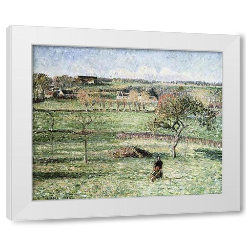 Prairies De Bazincourt, Automne White Modern Wood Framed Art Print by Pissarro, Camille