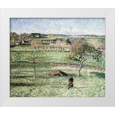 Prairies De Bazincourt, Automne White Modern Wood Framed Art Print by Pissarro, Camille