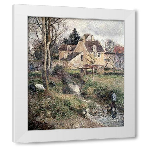 Stream at Osny White Modern Wood Framed Art Print by Pissarro, Camille