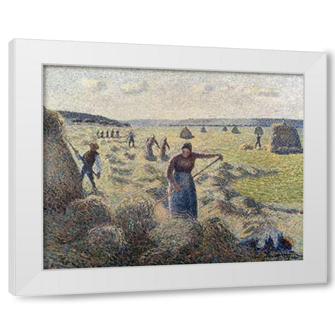 The Hay Harvest, Eragny White Modern Wood Framed Art Print by Pissarro, Camille
