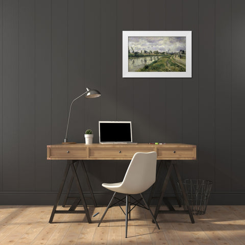 The Rivers Edge White Modern Wood Framed Art Print by Pissarro, Camille