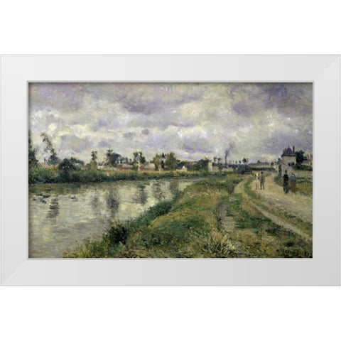 The Rivers Edge White Modern Wood Framed Art Print by Pissarro, Camille