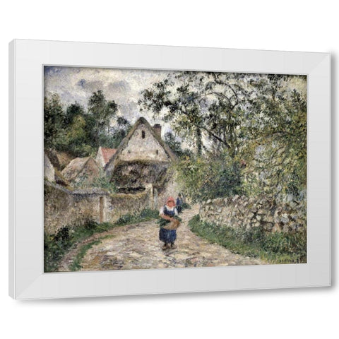 Village Street at Valhermeil White Modern Wood Framed Art Print by Pissarro, Camille