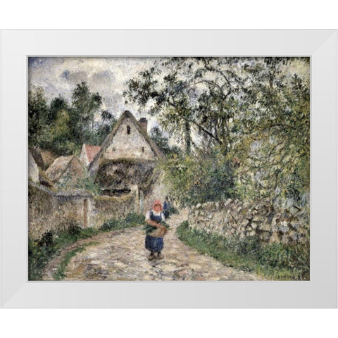 Village Street at Valhermeil White Modern Wood Framed Art Print by Pissarro, Camille