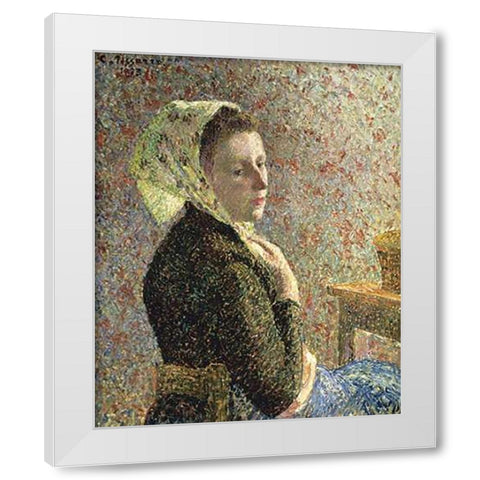 Woman with Green Scarf White Modern Wood Framed Art Print by Pissarro, Camille