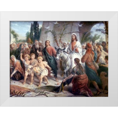 Christs Entrance into Jerusalem White Modern Wood Framed Art Print by Plockhorst, Bernhard