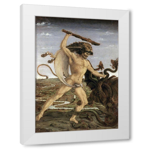 Hercules and The Lernaean Hydra White Modern Wood Framed Art Print by Pollaiolo, Piero del