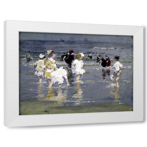 Children on the Beach White Modern Wood Framed Art Print by Potthast, Edward Henry