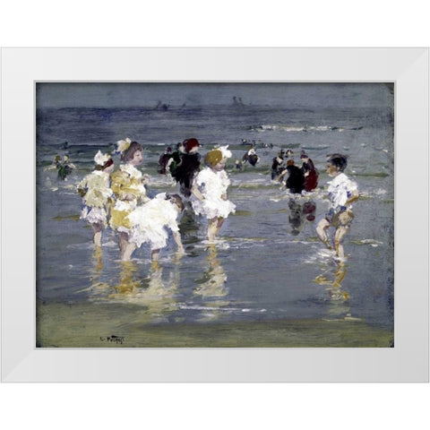 Children on the Beach White Modern Wood Framed Art Print by Potthast, Edward Henry
