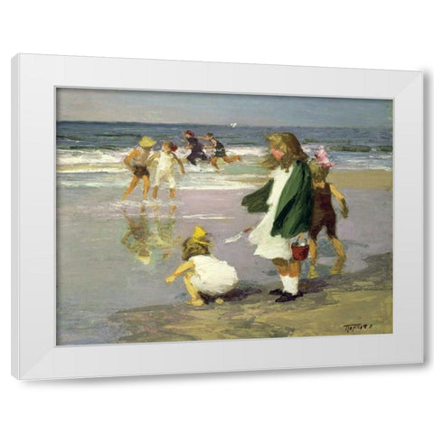 Play in the Surf White Modern Wood Framed Art Print by Potthast, Edward Henry