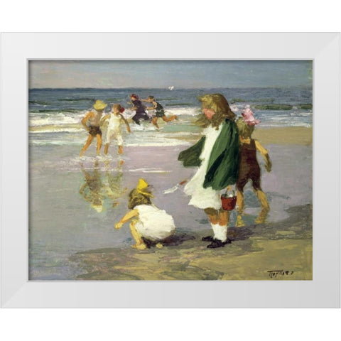 Play in the Surf White Modern Wood Framed Art Print by Potthast, Edward Henry