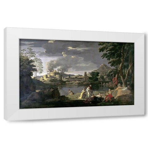 Orpheus and Eurydice White Modern Wood Framed Art Print by Poussin, Nicolas