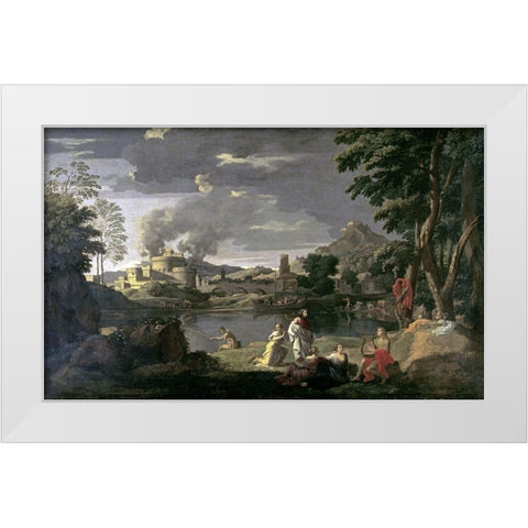 Orpheus and Eurydice White Modern Wood Framed Art Print by Poussin, Nicolas