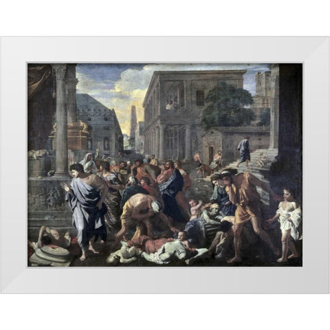 Plague On Ashdod In 1030 B.C. White Modern Wood Framed Art Print by Poussin, Nicolas