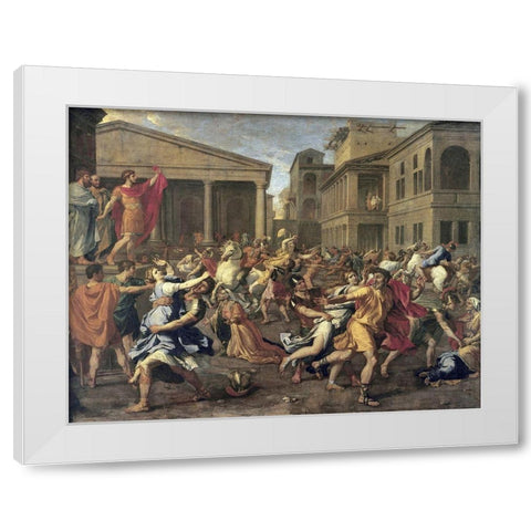 Rape of The Sabines White Modern Wood Framed Art Print by Poussin, Nicolas