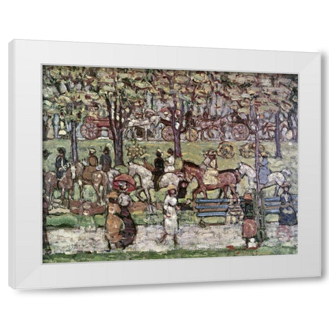 Central Park In 1903 White Modern Wood Framed Art Print by Prendergast, Maurice Brazil