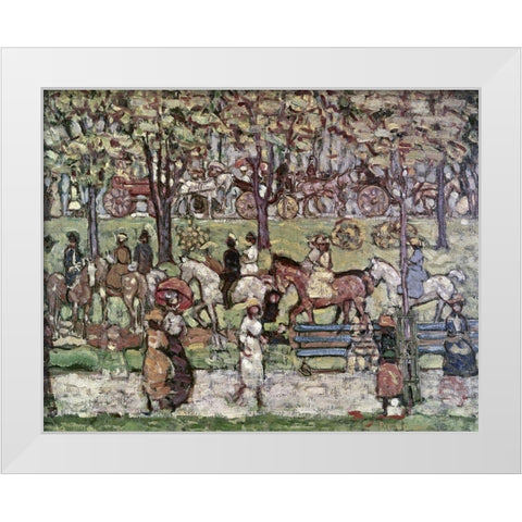 Central Park In 1903 White Modern Wood Framed Art Print by Prendergast, Maurice Brazil