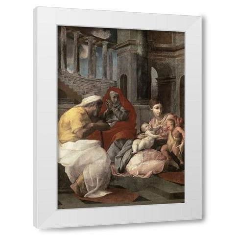 Holy Family With St. Elizabeth and John The Baptist White Modern Wood Framed Art Print by Primaticcio, Francesco