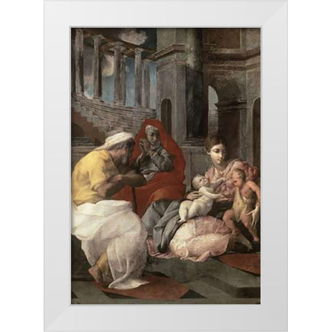 Holy Family With St. Elizabeth and John The Baptist White Modern Wood Framed Art Print by Primaticcio, Francesco