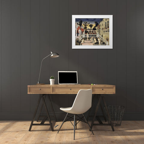 David Watching Bathsheba Bathe White Modern Wood Framed Art Print by Pulakis, Theodoros