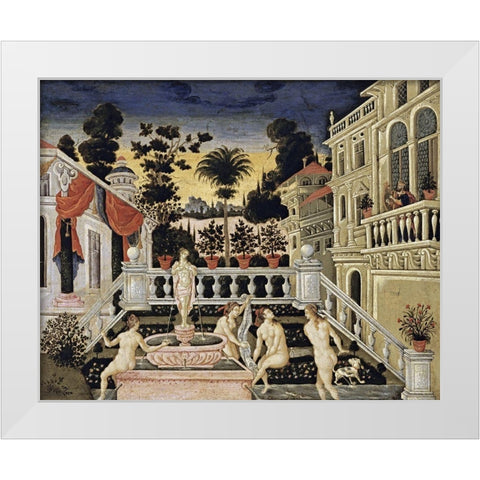 David Watching Bathsheba Bathe White Modern Wood Framed Art Print by Pulakis, Theodoros