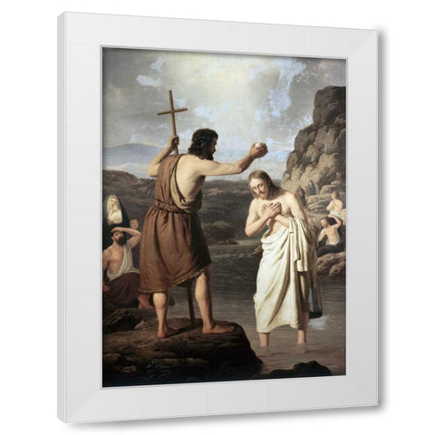 Baptism of Jesus White Modern Wood Framed Art Print by Raadsig, Johan Peter