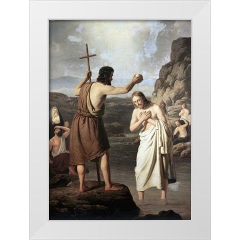 Baptism of Jesus White Modern Wood Framed Art Print by Raadsig, Johan Peter
