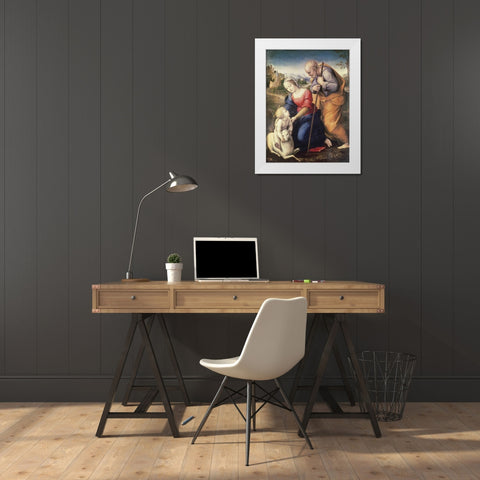 Holy Family With The Lamb White Modern Wood Framed Art Print by Raphael