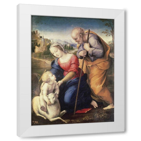 Holy Family With The Lamb White Modern Wood Framed Art Print by Raphael