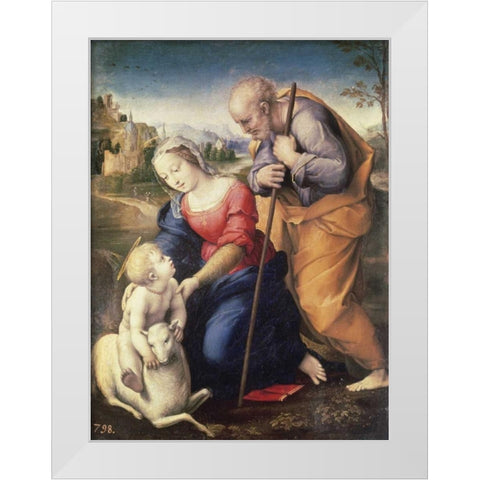Holy Family With The Lamb White Modern Wood Framed Art Print by Raphael