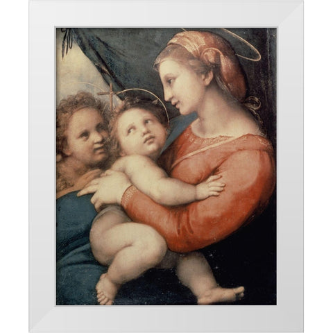 Madonna In The Tent White Modern Wood Framed Art Print by Raphael