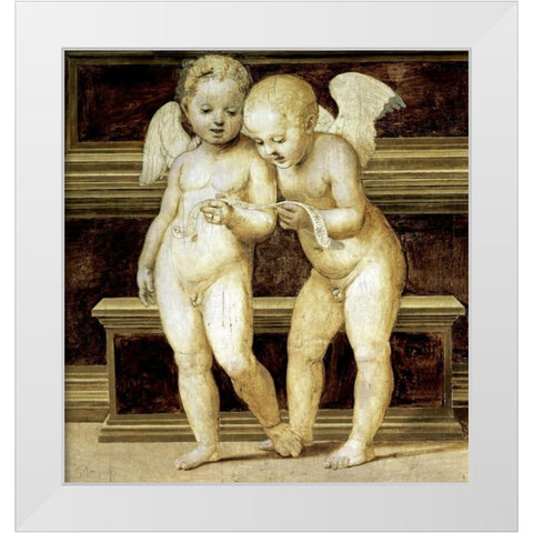 Madonna of The Canopy (Detail of Angels) White Modern Wood Framed Art Print by Raphael