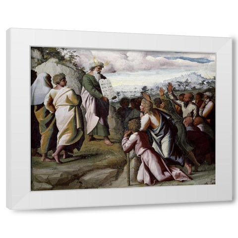 Moses Presenting The Ten Commandments White Modern Wood Framed Art Print by Raphael