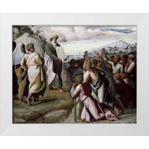 Moses Presenting The Ten Commandments White Modern Wood Framed Art Print by Raphael