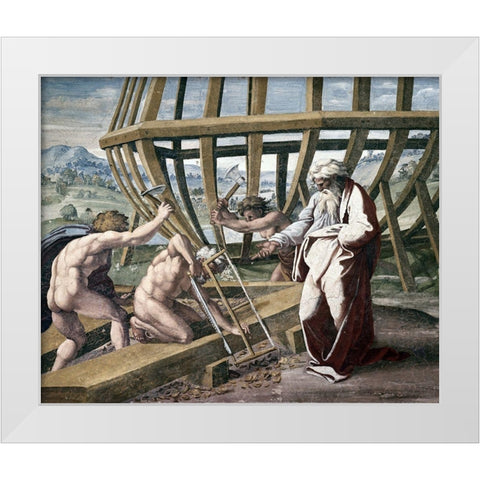 Noah Building The Ark White Modern Wood Framed Art Print by Raphael