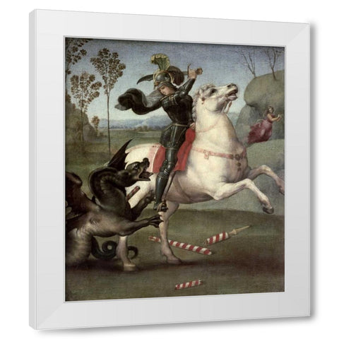 St. George Fighting The Dragon White Modern Wood Framed Art Print by Raphael